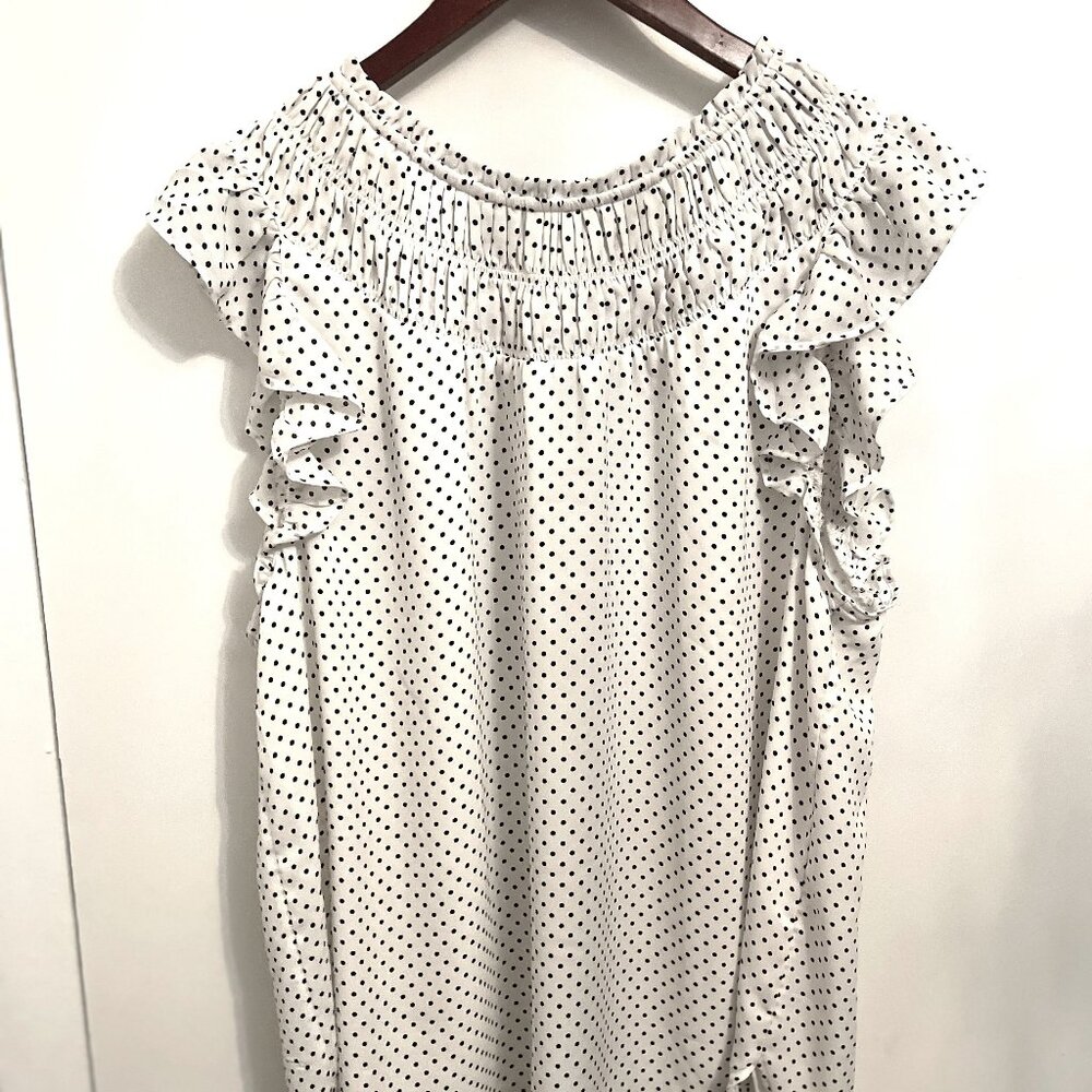 LOFT Short Sleeve Blouse White Dotted Shirred XXL